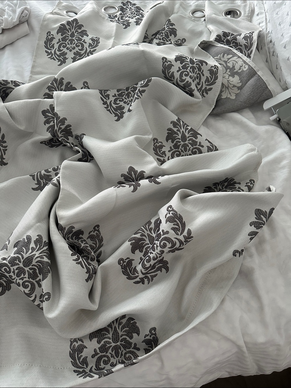 Duck River Textiles Luxurious De Luxe Gray Damask Grommet Curtains 2 Panel Set